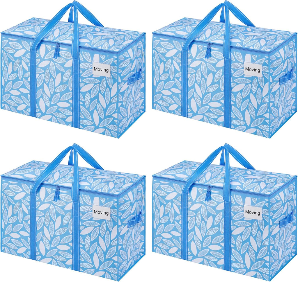 VENO 4 Pack Heavy Duty Moving Bags, Extra Large Storage Bags with Reinforced Handles & Strong Zippers, Foldable & Reusable Moving Box Alternative for Clothes & Dorm Storage