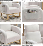 Dolonm Rocking Chair Mid-Century Modern Nursery Rocking Armchair Upholstered Tall Back Accent Glider Rocker for Living Room (White,Teddy)