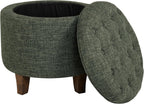 Homepop Home Decor | Upholstered Round Tufted Foot Rest Ottoman | Ottoman with Storage for Living Room & Bedroom | Decorative Home Furniture, Green Clover Fabric