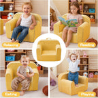 DAICO Ultra-Soft Foam Kids Sofa Chair, Cozy Toddler Bean Bag Chair with Armrests for Boys and Girls, Teddy Lazy Sofa Couch for Reading & Playing, Yellow, Small