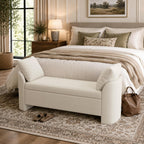 Usaint 58.3" Storage Ottoman Bench with Pillows, Upholstered End of Bed Bench with Arms, Footrest Stool Bench for Bedroom, Living, Window, Entryway and Hallway, Beige