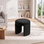 Boucle Ottoman, Round Sherpa Vanity Stool Chair, Small Upholstered Modern Teddy Footstool for Makeup, Living Room, Entryway, Bedroom,Black
