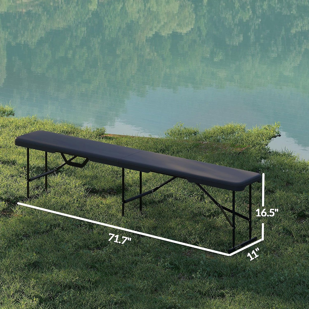 2-Pack 6ft Folding Camping Benches: HDPE Top, Powder-Coated FFor rame, 529lb Capacity, Non-Slip Pads, Carry Handle, Black