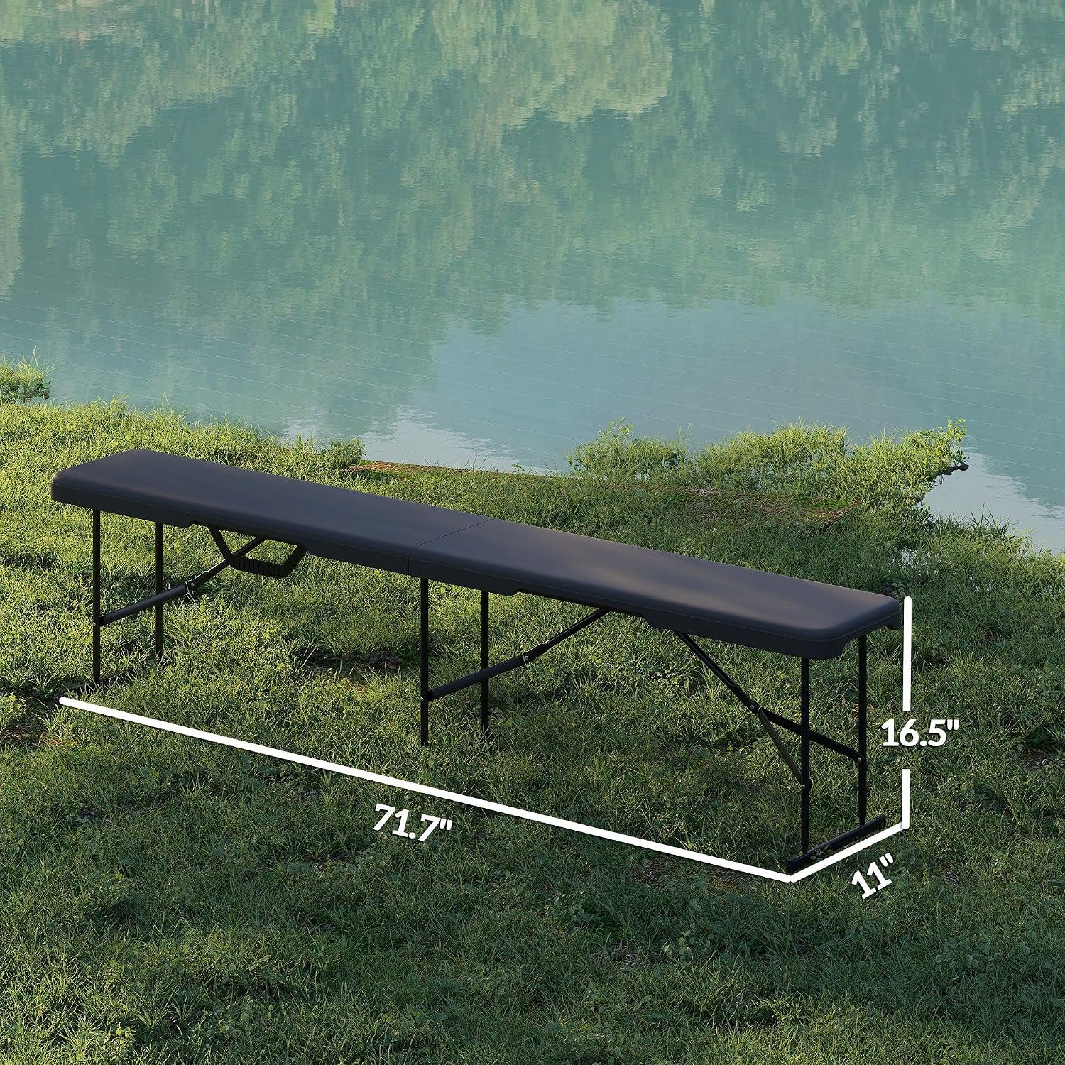 2X 6ft Camping Benches: HDPE Top, Metal FFor rame w/Lock, 529lb Cap, Non-Slip Feet, Carry Handle, Black — No Assembly