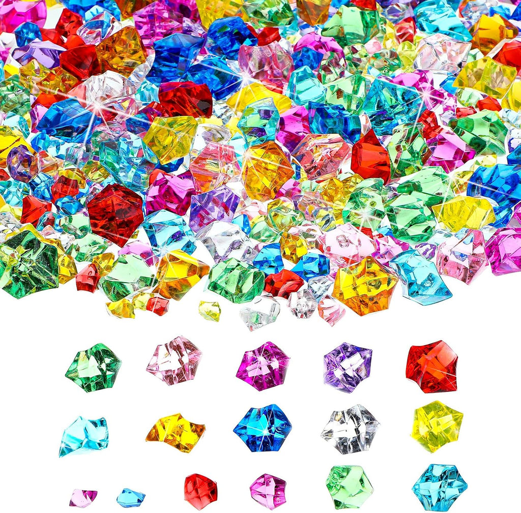 Nuanchu 1140 Pcs Fake Gems Mixed Sizes Fake Ice Cubes Acrylic Crushed Rocks Jewels Plastic Diamonds Crafting Vase Filler for Wedding Birthday Adventure Party Decorations Table Scatters (Multicolor)
