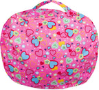 Posh Stuffable Kids Stuffed Animal Storage Bean Bag Chair Cover - Childrens Toy Organizer, X-Large-48 - Canvas Multi-Colored Hearts on Pink