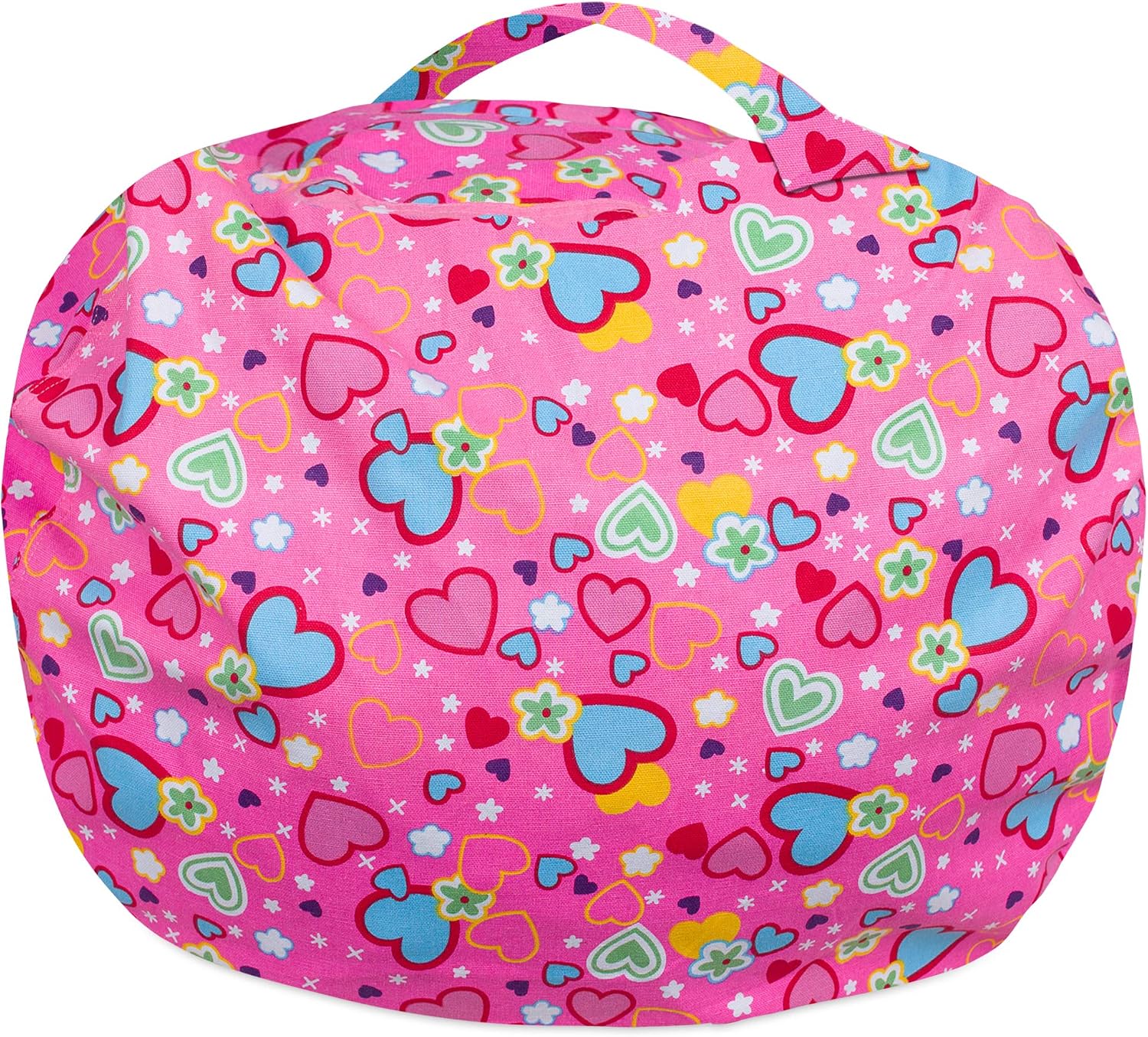 Posh Stuffable Kids Stuffed Animal Storage Bean Bag Chair Cover - Childrens Toy Organizer, X-Large-48 - Canvas Multi-Colored Hearts on Pink