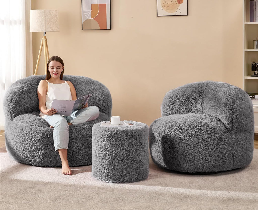 Hobestluk Bean Bag Chair Giant Bean Bag Chairs for Adults Big Adult Bean Bag Chair with Foam Filler Large Beanbags with Stuffed Back Lazy Sofa, Grey-Oversize
