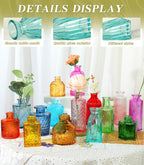 Set of 15 Colorful Glass Bud Vases - Small Textured Flower Vases for Centerpieces, Wedding Table Decor, Retro Home Decor Bulk Vase Set for DIY, Events & Gifts