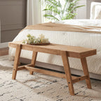 HOKYHOKY Farmhouse Solid Wood Entryway Bench – 43.4 Inches Rustic Long Bench, Dining Bench with Angled Legs, Hand-Finished Natural Grain, for Foyer, Hallway, Bedroom