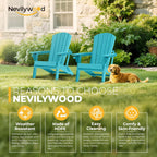 nevilywood HDPE Foldable Adirondack Chairs Set of 2, Waterproof All-Weather Outdoor Design, for Fire Pit, Patio & Beach, Aruba