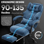 Massage Office Chair with Foot Rest,6 Points Vibration&Heat Executive Office Chairs,Big and Tall Fabric Office Chair 500LBS,Ergonomic Desk Chair for Heavy People,Home and Office Computer Chair,Blue