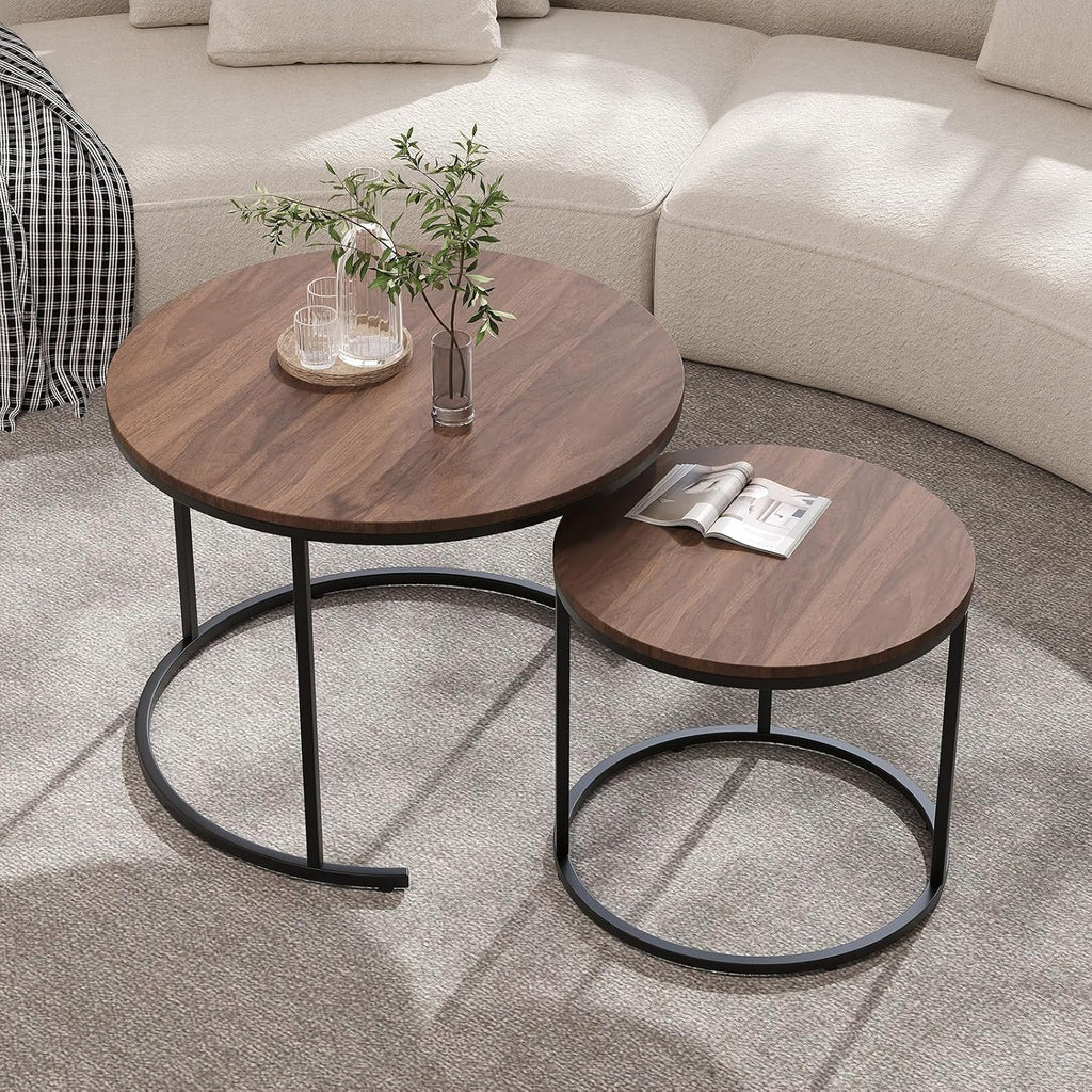 Garvee 23.6/15.7 Inch Round Nesting Coffee Table Set of 2, Round Coffee Table for Living Room, Space Saving Nesting Tables with Faux Marble Top, Metal Frame, Adjustable Feet for Bedroom