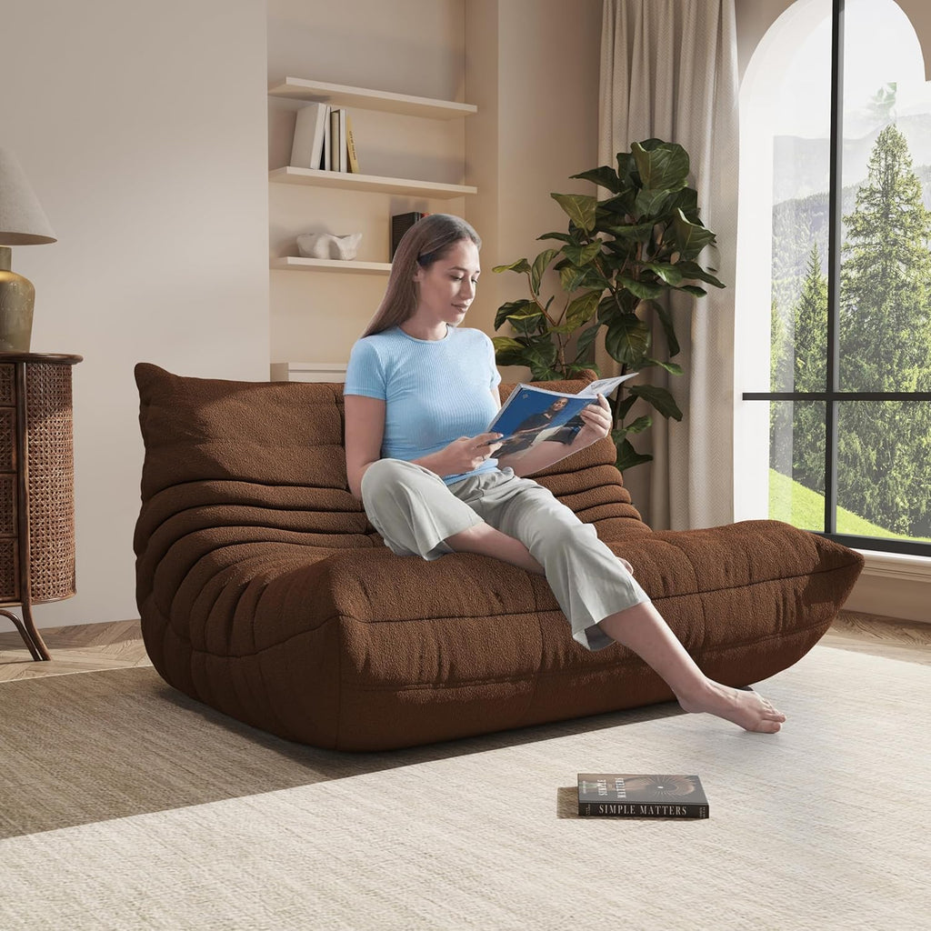 Giant Bean Bag Chair for Adult, Cozy Boneless Fireside Accent Loveseat Chair,Memory Foam Floor Sofa, Comfy Lounge Couch for Bedroom Small Living Room Apartment Daily Relax(Coffee,Loveseat)