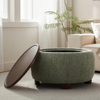 VKNOW 30" Round Storage Ottoman, Ottoman Coffee Table with Removable Wood Top and Solid Wood Legs for Living Room, Bedroom, Apartments(Green)