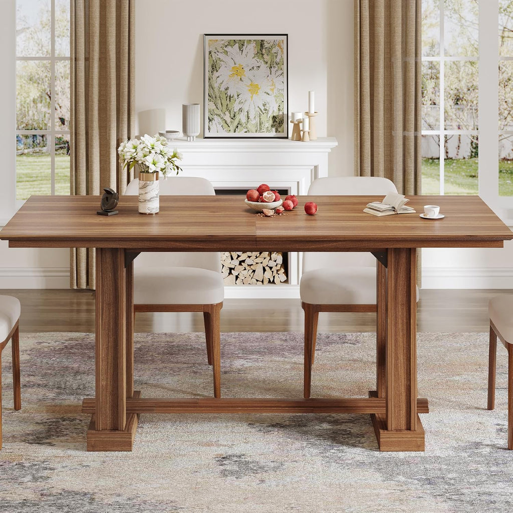 DWVO Farmhouse Dining Table for 6-8 People, 70" Long Kitchen Tables with Wooden Sturdy Legs, Large Rectangular Dinner Table for Kitchen, Dining Room, Living Room, Dark Walnut
