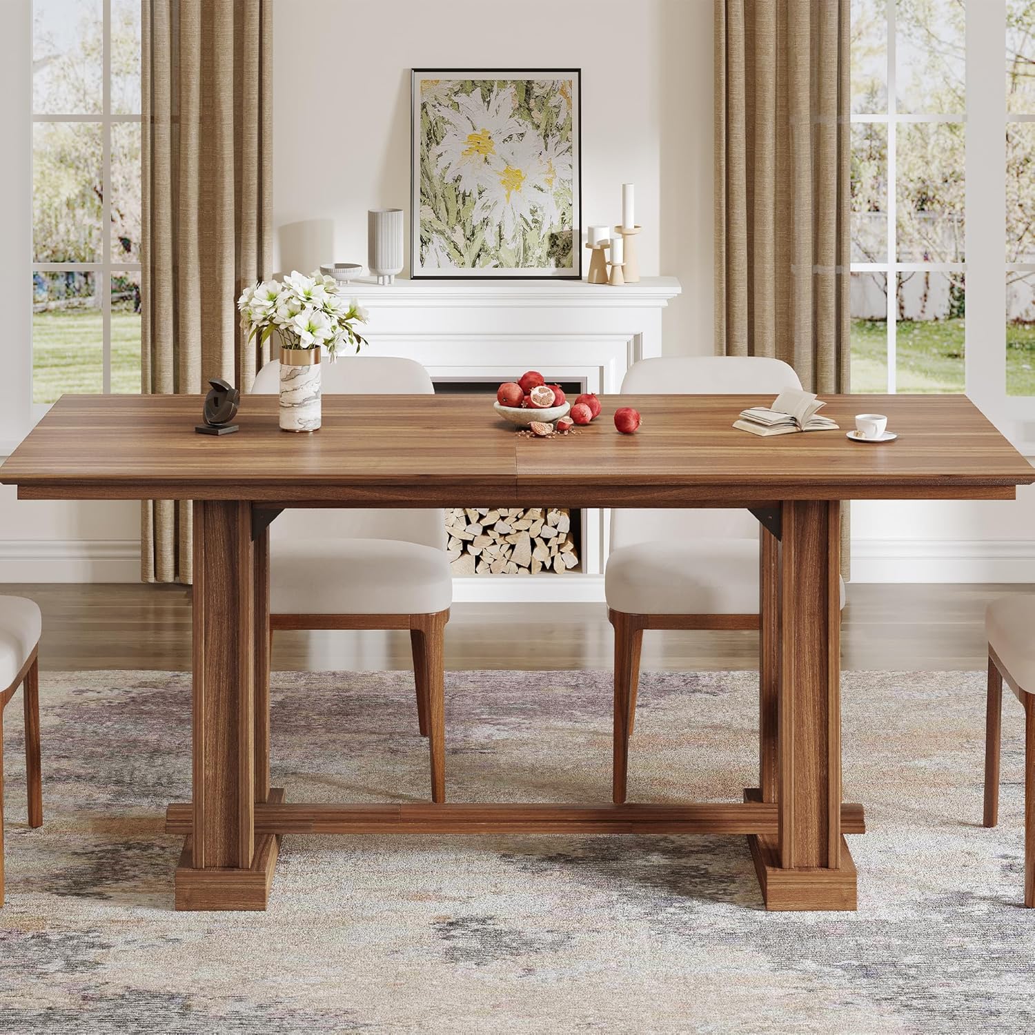 DWVO Farmhouse Dining Table for 6-8 People, 70" Long Kitchen Tables with Wooden Sturdy Legs, Large Rectangular Dinner Table for Kitchen, Dining Room, Living Room, Dark Walnut
