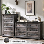 6 Drawers Dresser for Bedroom, 54" Wide Wood Large Dressers w/Roman Column | Dressers & Chests of Drawers, Wooden Dresser TV Stand for Nursery Bedroom Living Room Hallway,Dark Rustic Oak
