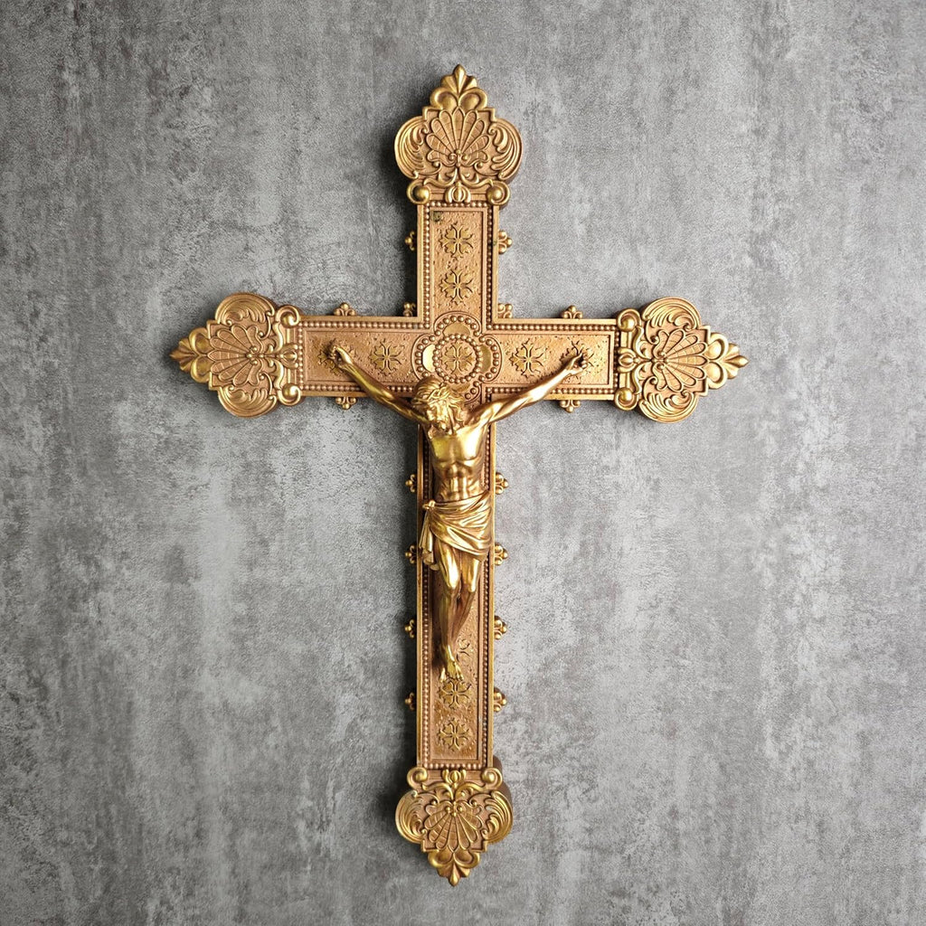 BC Catholic Crucifix Wall Cross, 12"H Jesus Christ Religious Home Decor, Catholic Wedding Gift, Gold Color Finish, Hand-painted by Buildclassic