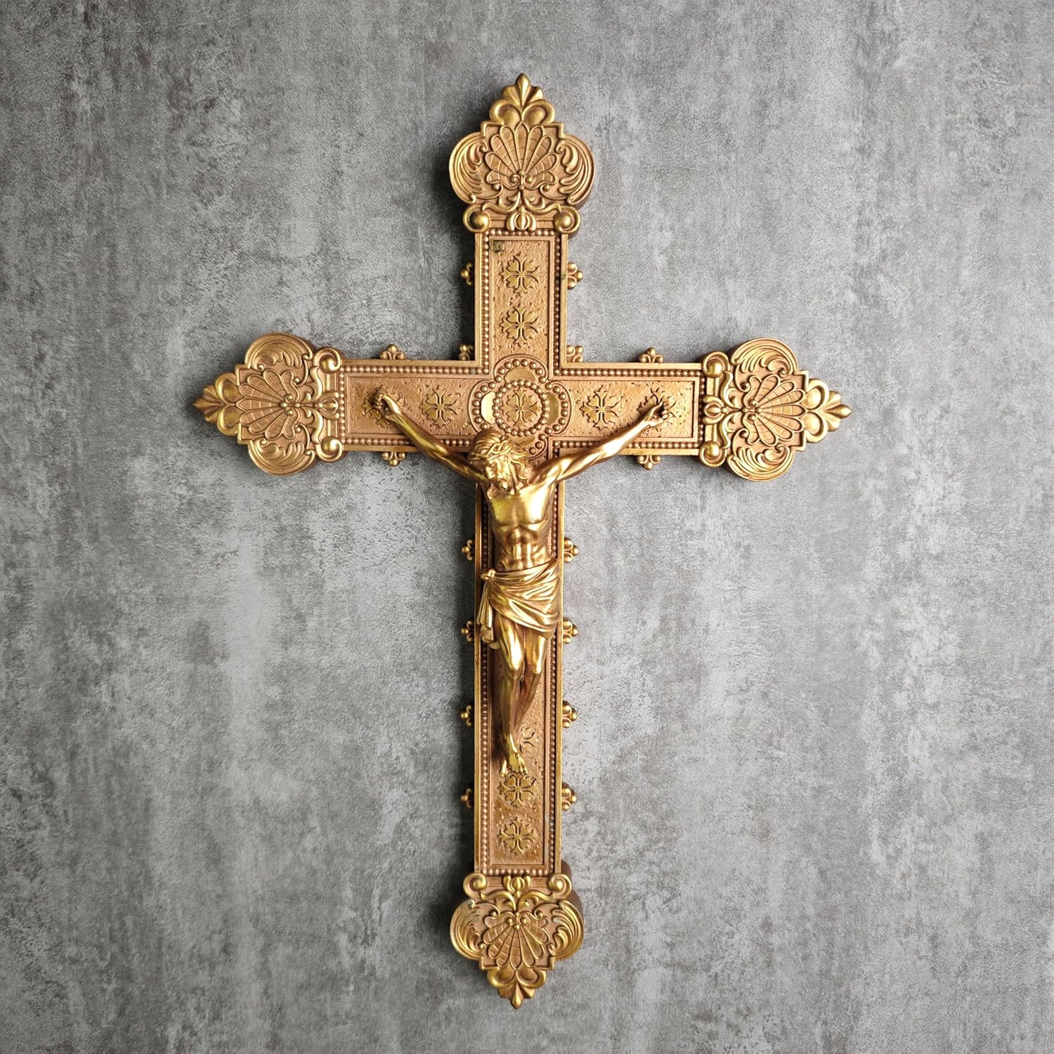 BC Catholic Crucifix Wall Cross, 12"H Jesus Christ Religious Home Decor, Catholic Wedding Gift, Gold Color Finish, Hand-painted by Buildclassic