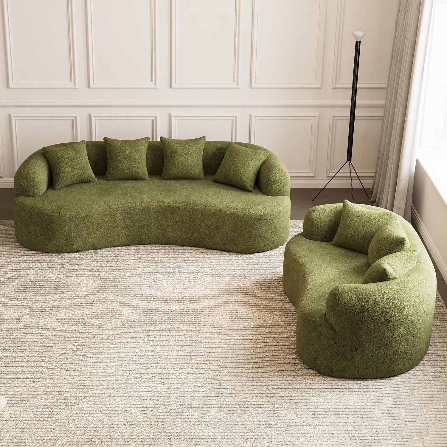 69" Curved Loveseat Sofa for Living Room, Modern Chenille Love Seat Cloud Couch, Luxury Plush Extra Deep Oversized Sofa for Small Spaces, Bedroom, Apartment‌, No Assembly Required, Green