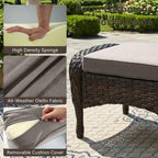Outdoor Ottomans for Patio Foot Rest - 25 Inch PE Wicker Foot Stool Set of 2 with Removable Cushions for Patio Furniture Sets,All Weather Rattan Ottoman for Balcony Deck Blue/Gray