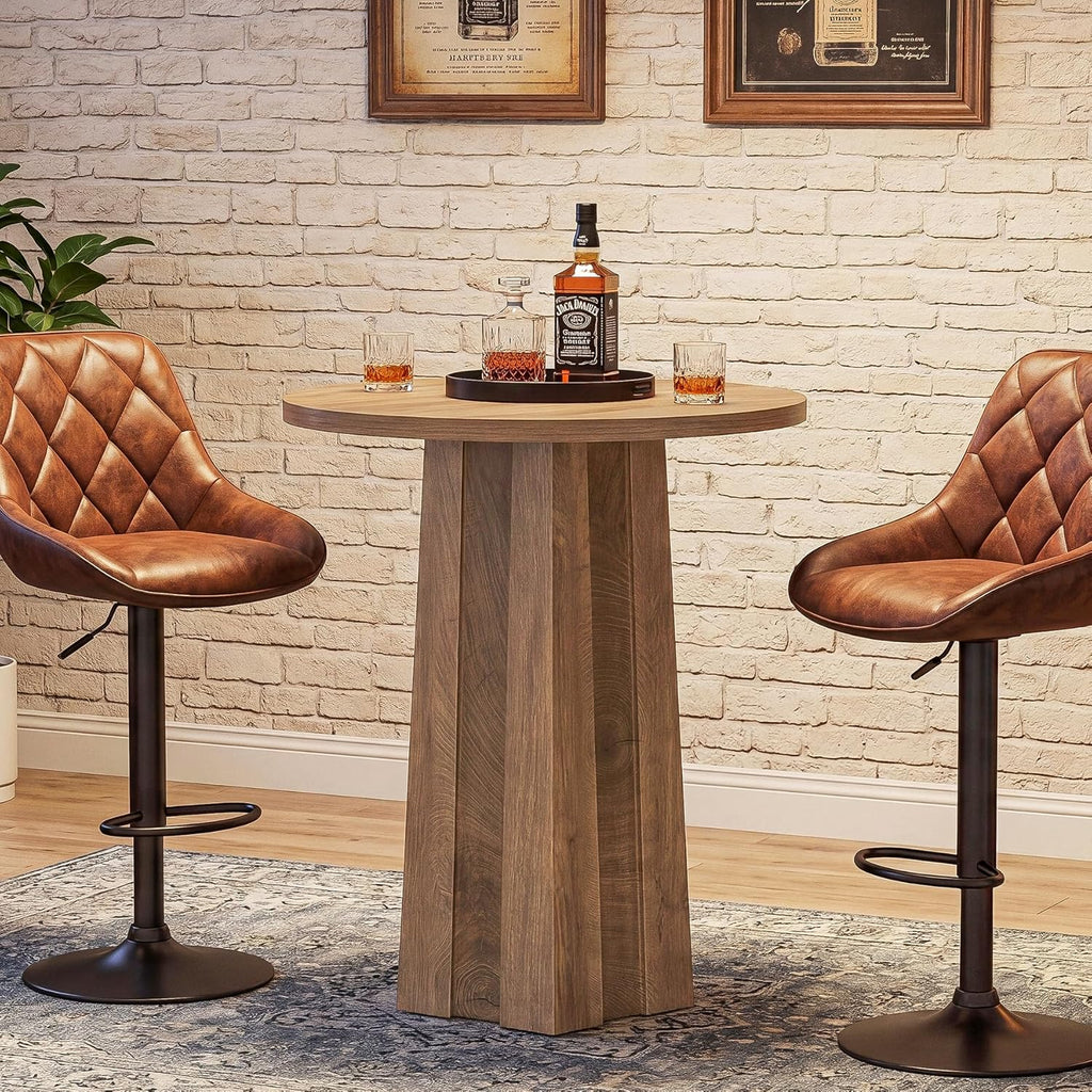 Tribesigns Round Bar Table, 31.5-Inch Counter Height Pub Table with Fluted Base, Brown Bistro Table for Kitchen, Dining Room, Small Spaces