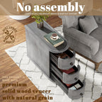 Wood End Table with 3 Drawers, No Assembly Required Narrow Sofa Side Table for Living Room, Vintage Slim Nightstand Bedside Table Bedroom (3 Drawers, Grey, 1Pc)
