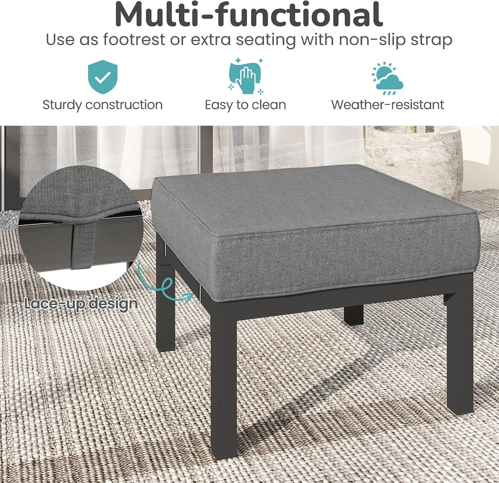 Wisteria Lane Aluminum Patio Furniture Footstools Set of 2, Oversized Outdoor Ottomans with Upgraded Cushions, All-Weather Outdoor Footrest Seat for Balcony, Garden, Deck, Backyard, Gray
