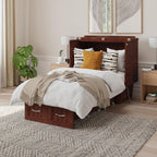 AFI, Sydney Twin Wood Murphy Bed Chest with 6" Mattress, Storage Drawer & Built-in USB Charger, Walnut