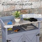 34" Rustic Freestanding Storage Chest, Accent Cabinets with Braked Wheels, Utility Organizer with Rust-Resistant Top for Patio, Gray