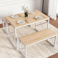 VECELO 43.3" Kitchen Dining Table Set for 4, Heavy-Duty Steel Frame & Wood-Grain Tabletop, Space-Saving Dinette Sets with 2 Benches for Breakfast Nook and Small Space, Natural