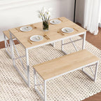 VECELO 43.3" Kitchen Dining Table Set for 4, Heavy-Duty Steel Frame & Wood-Grain Tabletop, Space-Saving Dinette Sets with 2 Benches for Breakfast Nook and Small Space, Natural