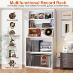 Record Player Stand with Dual Depth Design, CD Storage Rack, Media Storage Cabinet for Vinyl Records, DVDs, Comic Books & Video Games, Organizer Shelf for Living Room, Home Office, White