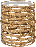 JONATHAN Y Malaya 16" Water Hyacinth Round End Table with Glass Top, Handwoven Wicker Accent Side Table for Living Room, Bohemian Nightstand for Small Spaces, Fully Assembled, Natural TBL2508A