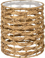 JONATHAN Y Malaya 16" Water Hyacinth Round End Table with Glass Top, Handwoven Wicker Accent Side Table for Living Room, Bohemian Nightstand for Small Spaces, Fully Assembled, Natural TBL2508A