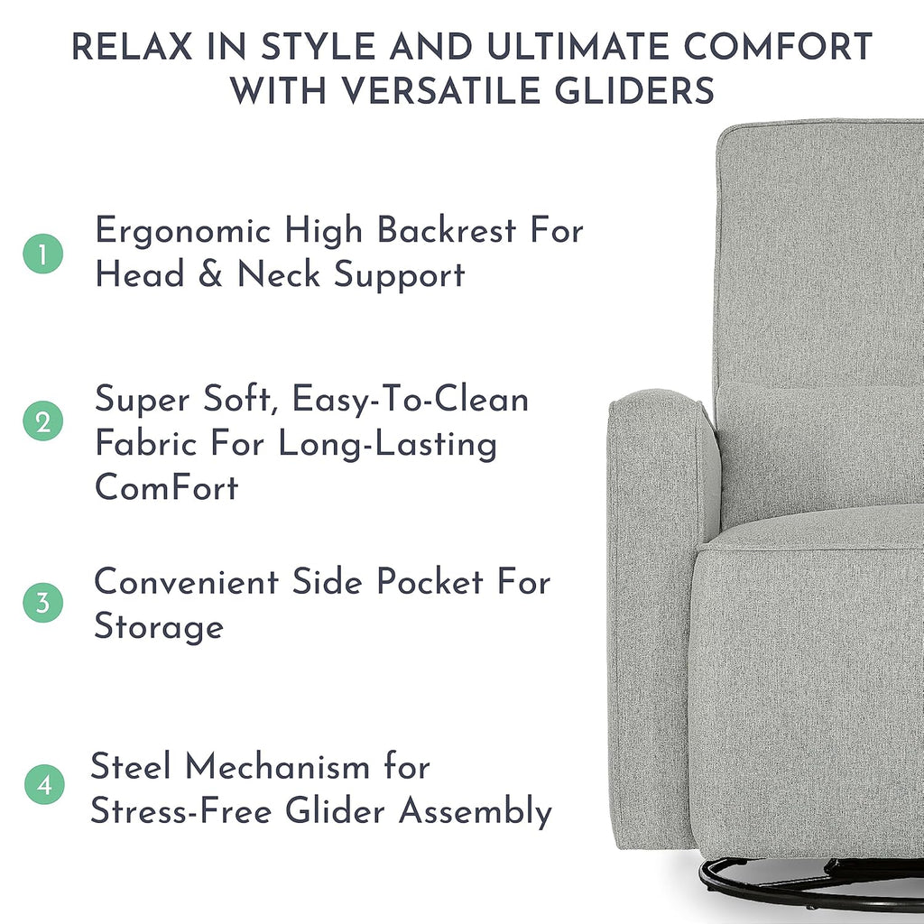 Evolur Holland Upholstered Plush Seating Glider Swivel, Glider Chair for Nursery in Harbor, Modern Nursery Glider, Tool-Free Assembly, Easy to Clean, Environmentally Conscious Glider