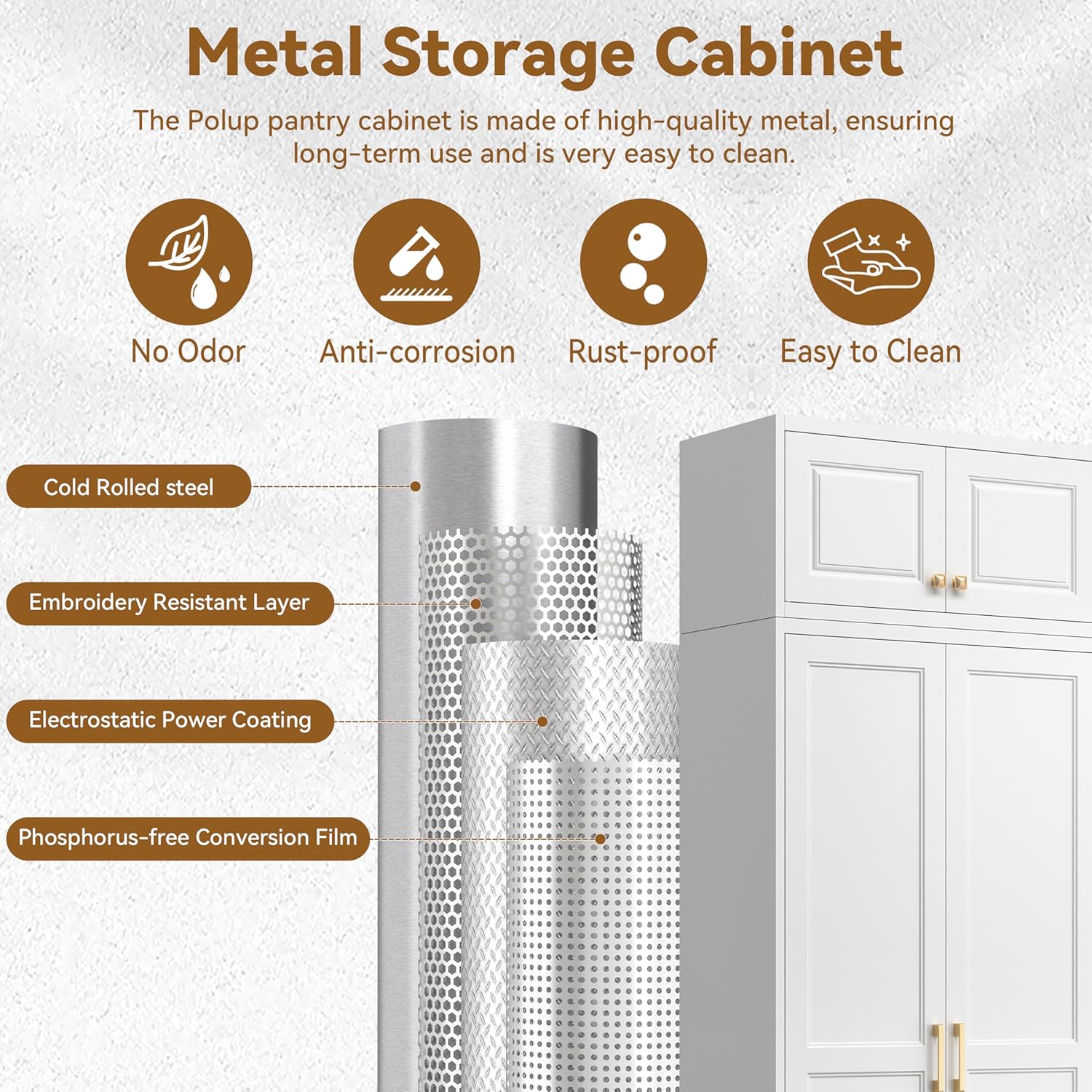 Polup Kitchen Pantry Cabinet, 86 Inch Tall Metal Storage Cabinet, Food Pantry cabinets with Doors and Shelves, White Storage Cabinets for Living Room, Dining, Office, Bathroom, Assembly Required