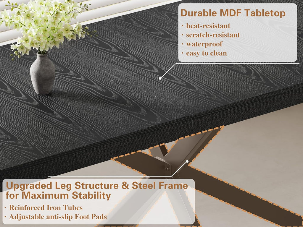 Extendable Dining Room Table for 4 6 8, 55"-71" Long Rectangle Kitchen Table,Wood Expandable Dining Table with Hidden Leaf & Storage, Space Saving, for Kitchen Dining Living Room, Modern, Black