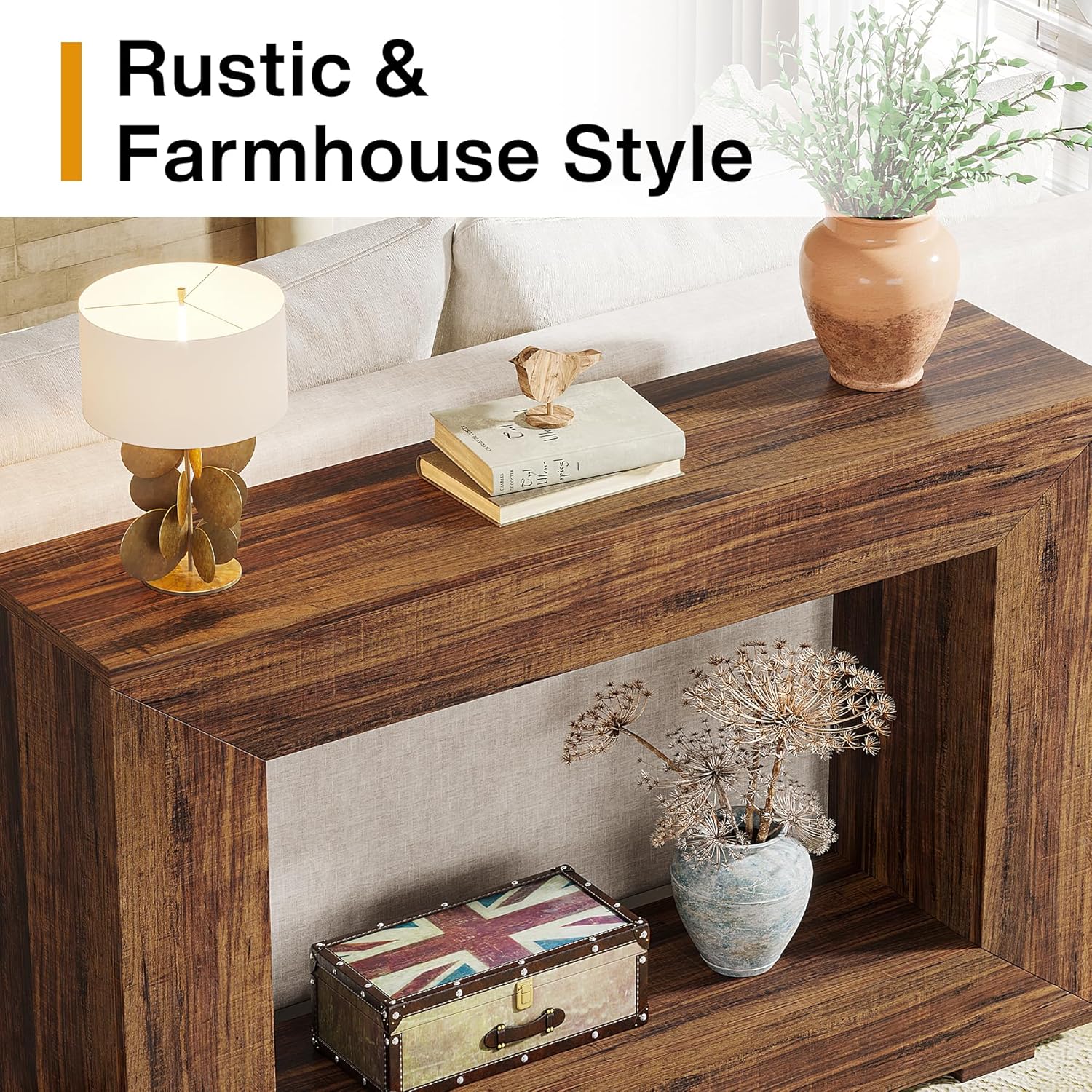 Tribesigns Farmhouse Console Table, 47 Inches Entryway Console Table with Storage, Industrial Hallway Accent Table for Living Room, Entrance