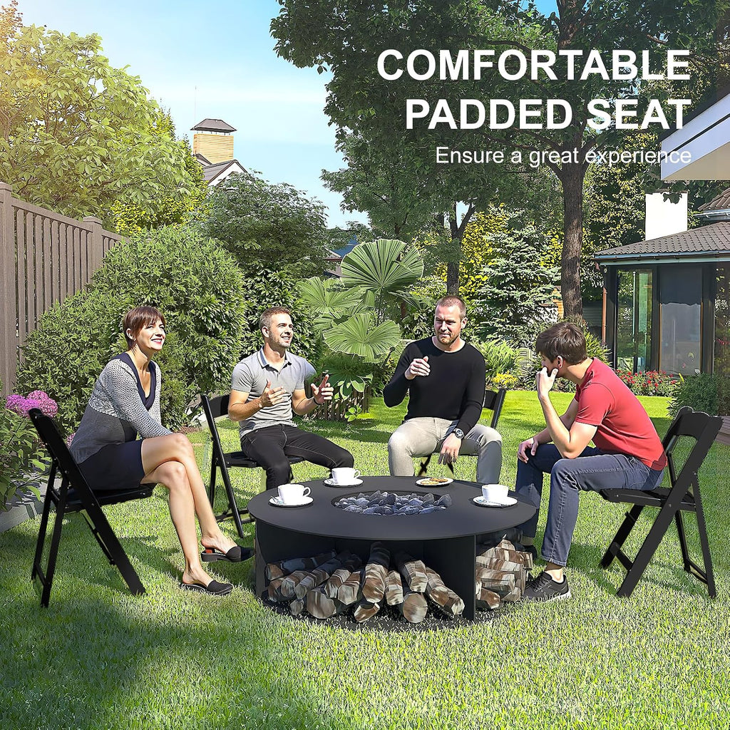 Resin Folding Chairs with Cushion - 4 Pack Black Folding Chairs, Lightweight Plastic Chairs, Comfortable Foldable Chairs for Wedding, Party, Home, Event, Indoor/Outdoor Use, 600lbs Capacity