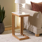 SAFAVIEH Furniture - Zinaida Accent Table - White & Natural - Marble Top Solid Wood C Table - Modern Side Table - Fully Assembled - Ideal for Living Room, Bedroom, 14" W x 17" D x 22.5" H (ACC3757A)