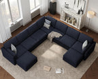 Oversized Modular Sectional Sofa, Blue 9 Seater Cloud U-Shaped Luxury Corner Sectional Couches for Living Room, Solid Wood Frame Sofa, Removable Washable Cover, Large chenille Deep Seat Couch