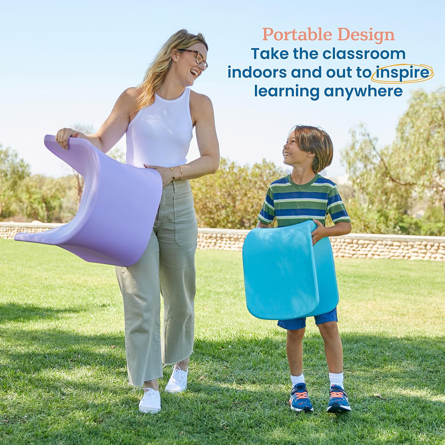 ECR4Kids Wave Seat Perch Stool, 14in - 15.1in Seat Height, Flexible Seating, Blue, 2-Pack