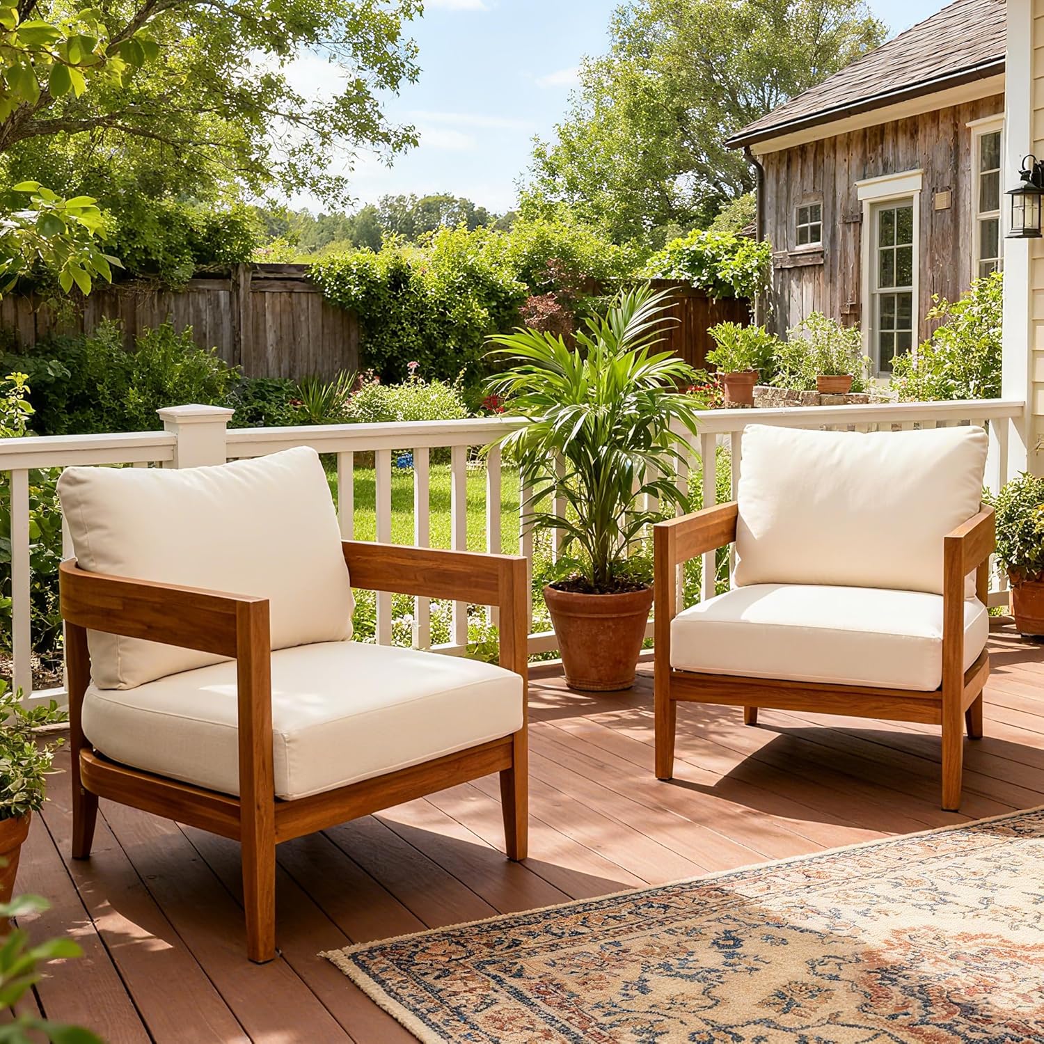 Merax Set of 2 Outdoor Acacia Wood Frame 2pcs Chairs with Cushions for Patio,Garden