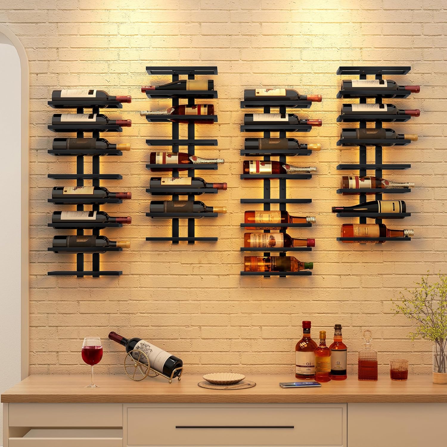 Hoctieon 8 Tier Wall Mount Wine Rack, Wall Racks for Wine Bottles Display and Storage, Hanging Bottle Organizer for Living Room, Dining Room, Wine Cellar, Bar, Black