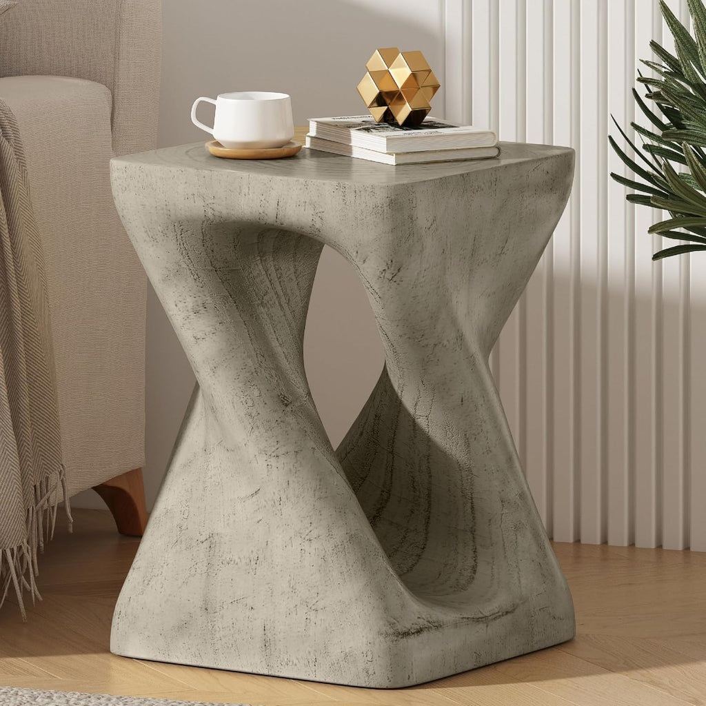 Merax Twist Shape MGO Accent Side Table, Unique Modern End Table with Wide Pedestal & Tabletop, Small Drink Tables for Living Room, Bedroom Night Stand Bedside Table, No Assembly Required, Grey