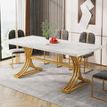 Tribesigns 63-Inch Rectangular Dining Table for 4 to 6, Modern Kitchen Table with Stylish Metal Legs, Large Dinner Tables for Dining Room, Only Table (Faux Marble White+Gold)