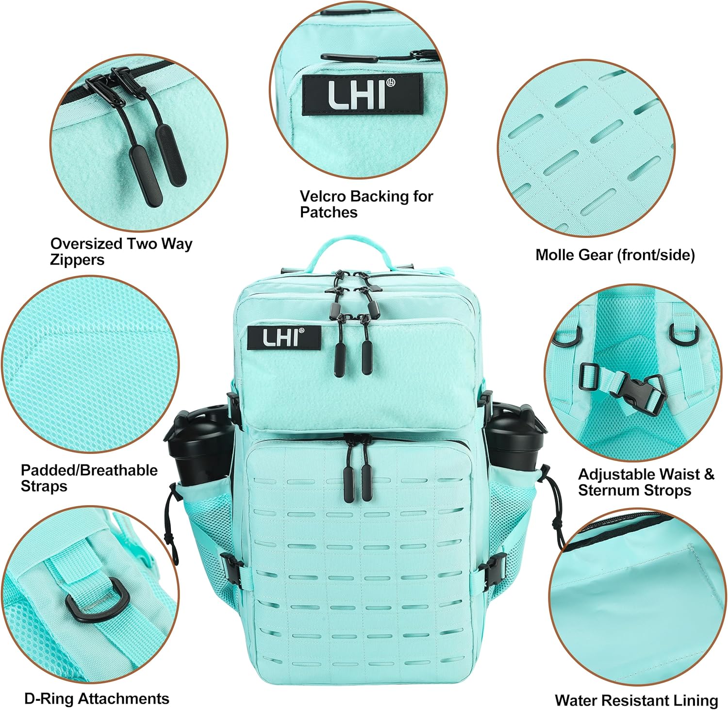 LHI Tactical Military Backpack for Men 25L/45L Large Molle Army Assault Pack 3 Day Hiking Rucksack With Bottle Holder