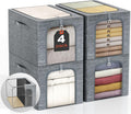 GoMaihe Clothes Storage Bins with Metal Frame, 4-Pack Closet Storage Bins with Lid & Clear Window, Sweater Boxes Organizer for Closet, Clothing Storage, Cationic Fabric 40L